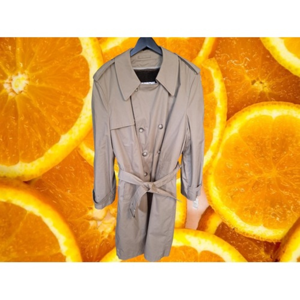 London Fog Foggy Day Mens Tan Double Breasted Trench Coat Belted 42R Stephen